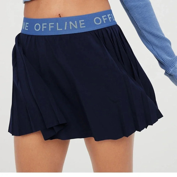 NWT Offline by Aerie Goals Logo Pleated Mini Skort Dark Blue - Picture 1 of 4